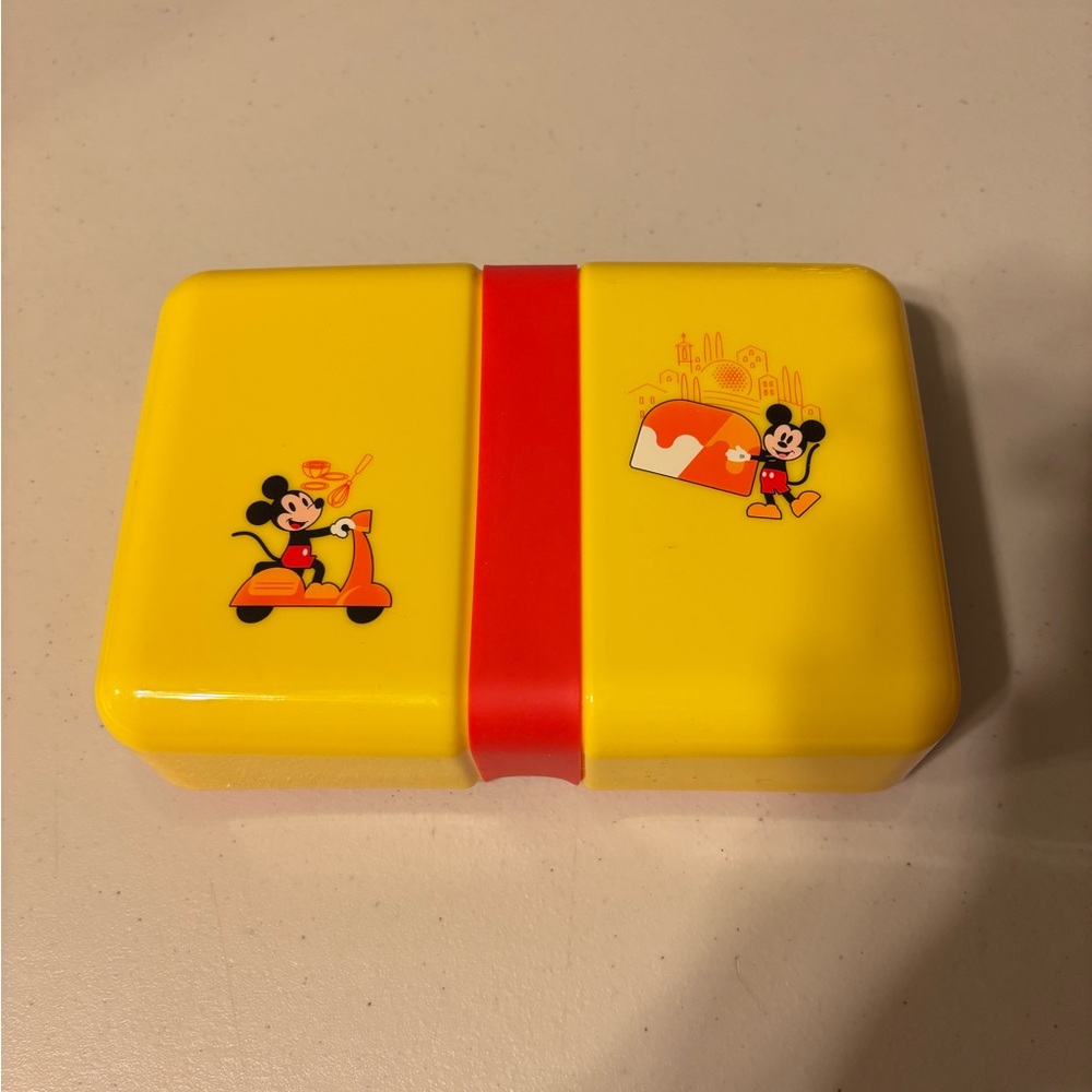Yellow Mickey Mouse Lunch box or storage box. Wine & festival